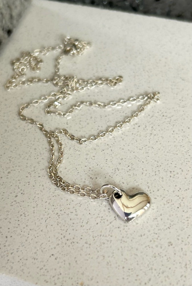 Silver Mini Puffed Heart Necklace.