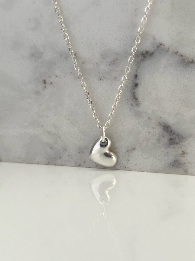 Silver Mini Puffed Heart Necklace.