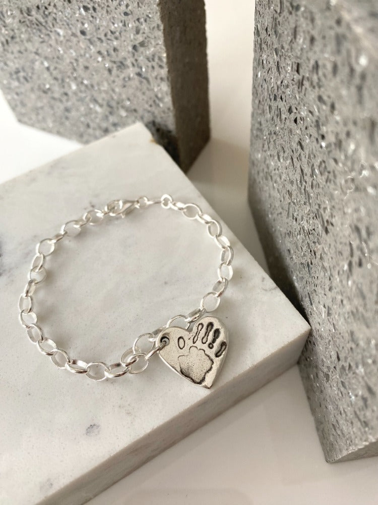 Silver Hand or Foot Print Belcher Bracelet