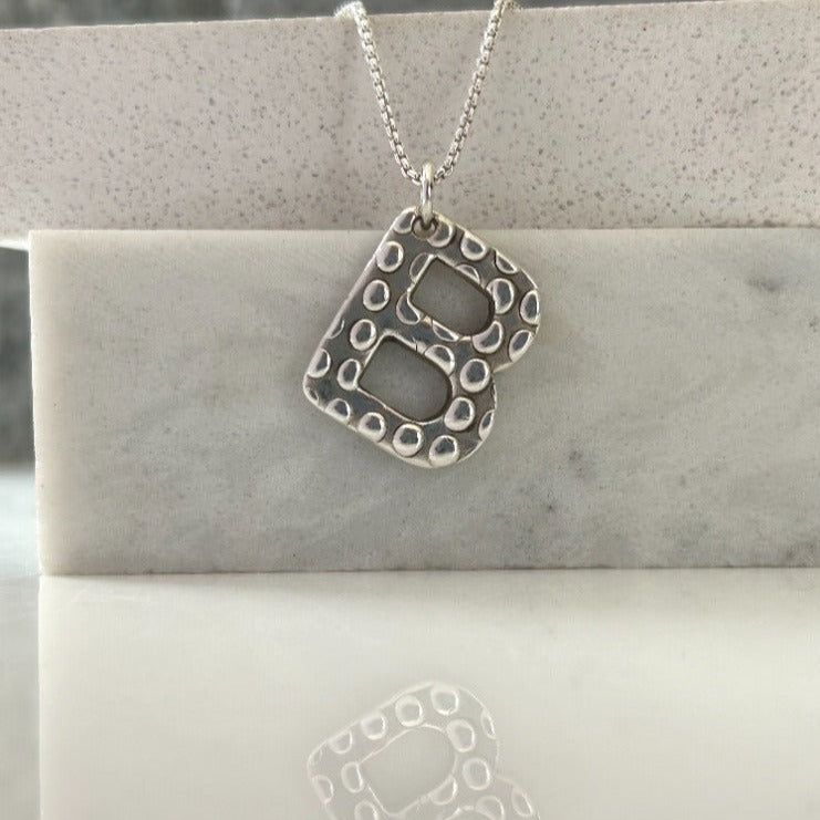 Silver Initial Textured Necklace-BUBBLES