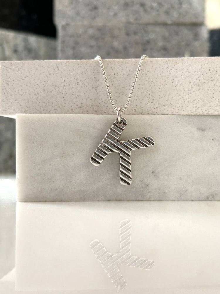 Silver Initial Textured Necklace-STRIPES