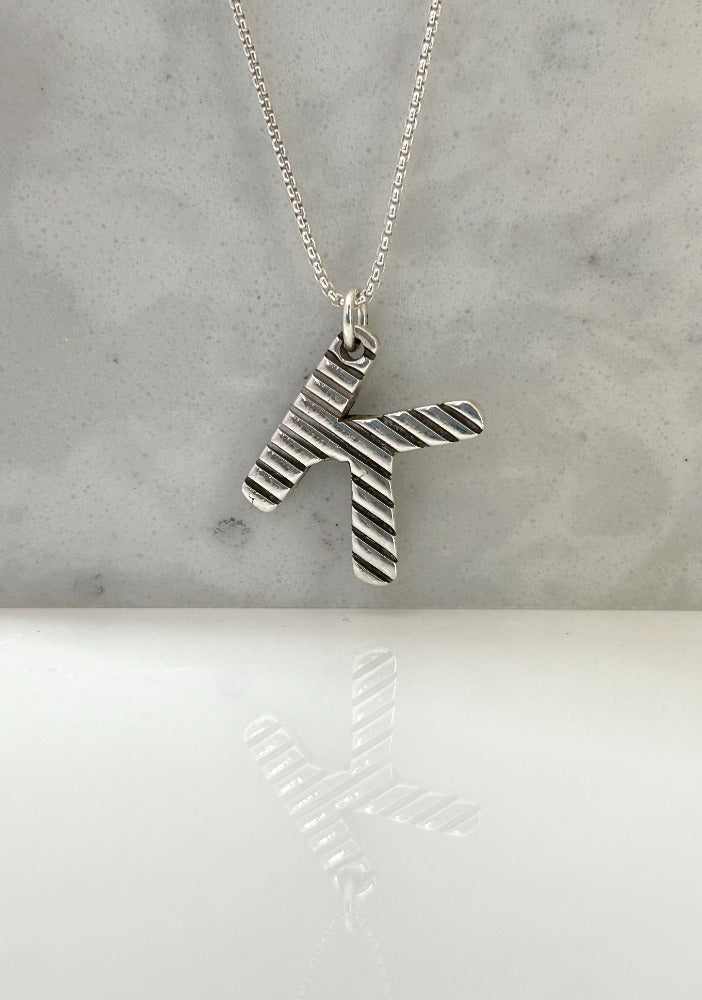 Silver Initial Textured Necklace-STRIPES