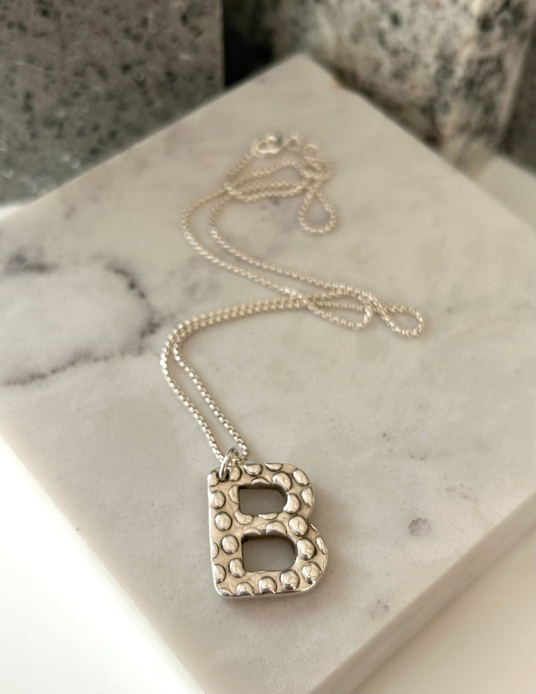 Silver Initial Textured Necklace-BUBBLES