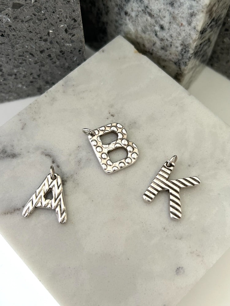 Silver Initial Textured Necklace-ZIGZAG