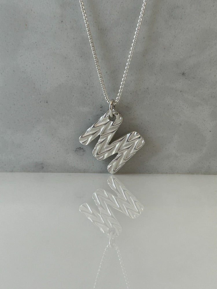 Silver Initial Textured Necklace-ZIGZAG