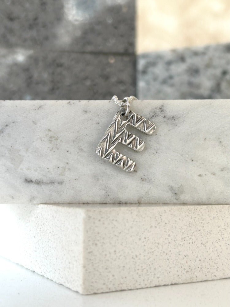 Silver Initial Textured Necklace-ZIGZAG