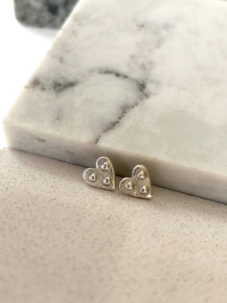 Silver Heart Patterned Stud Earrings