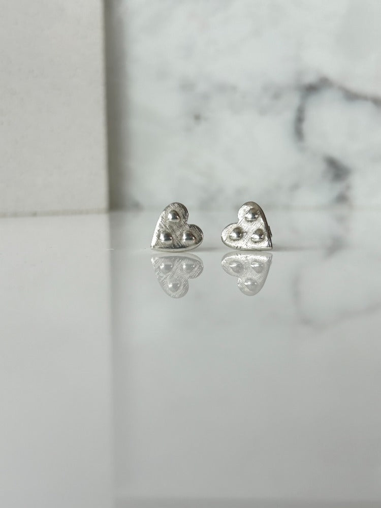 Silver Heart Patterned Stud Earrings