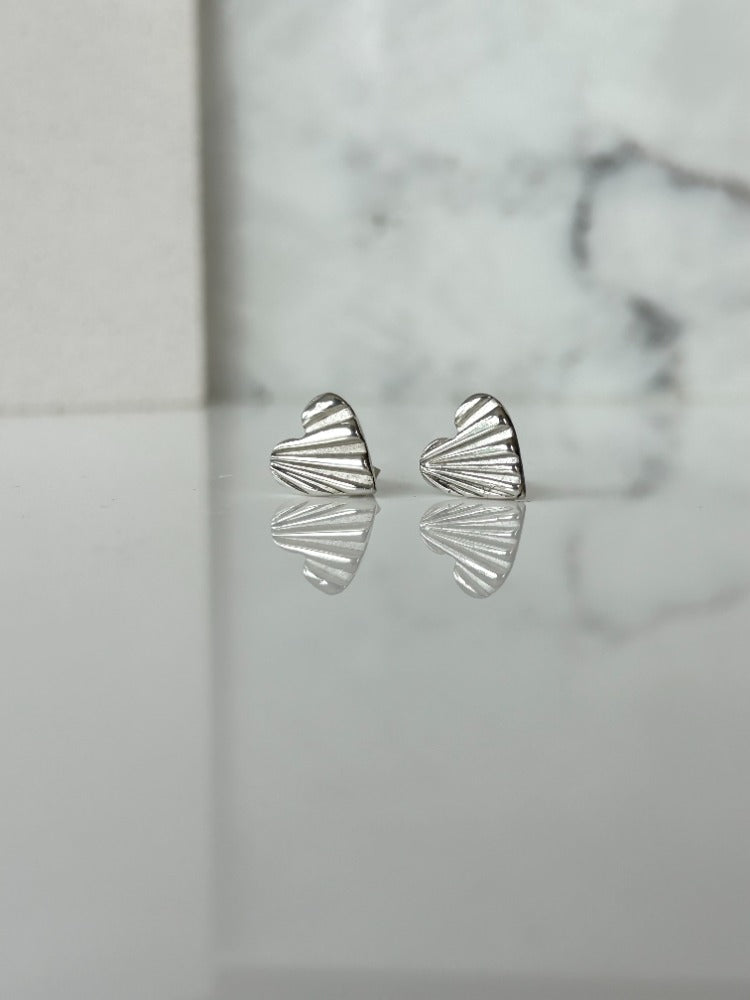 Silver Heart Patterned Stud Earrings