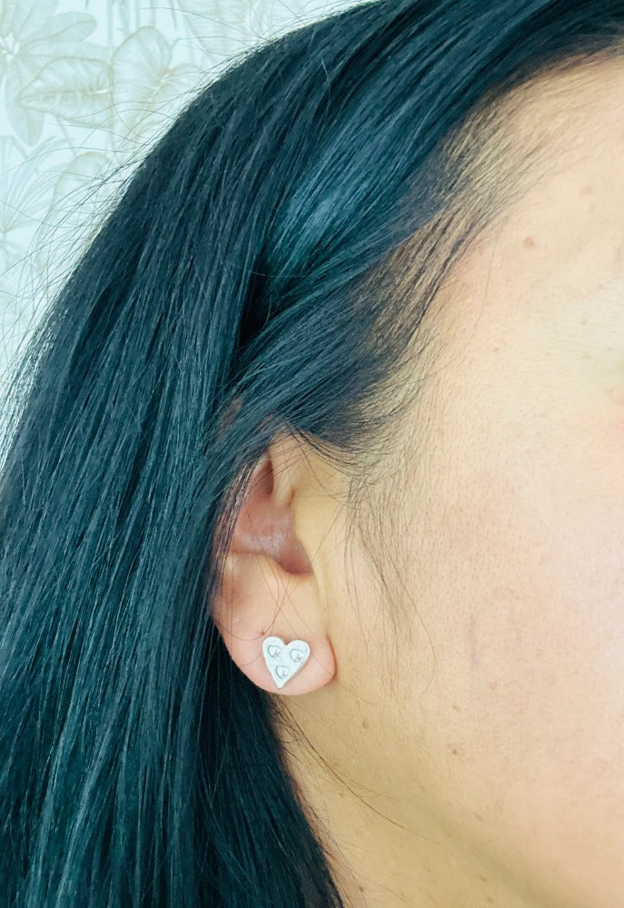 Silver Heart Patterned Stud Earrings