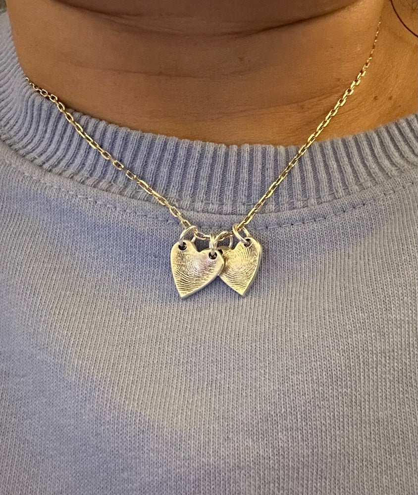 Silver Mini Heart Fingerprint Necklace-double pendant