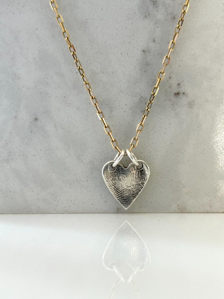 Silver Mini Heart Fingerprint Necklace-single pendant