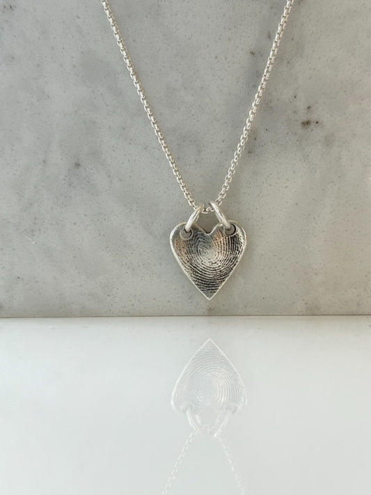 Silver Mini Heart Fingerprint Necklace-single pendant