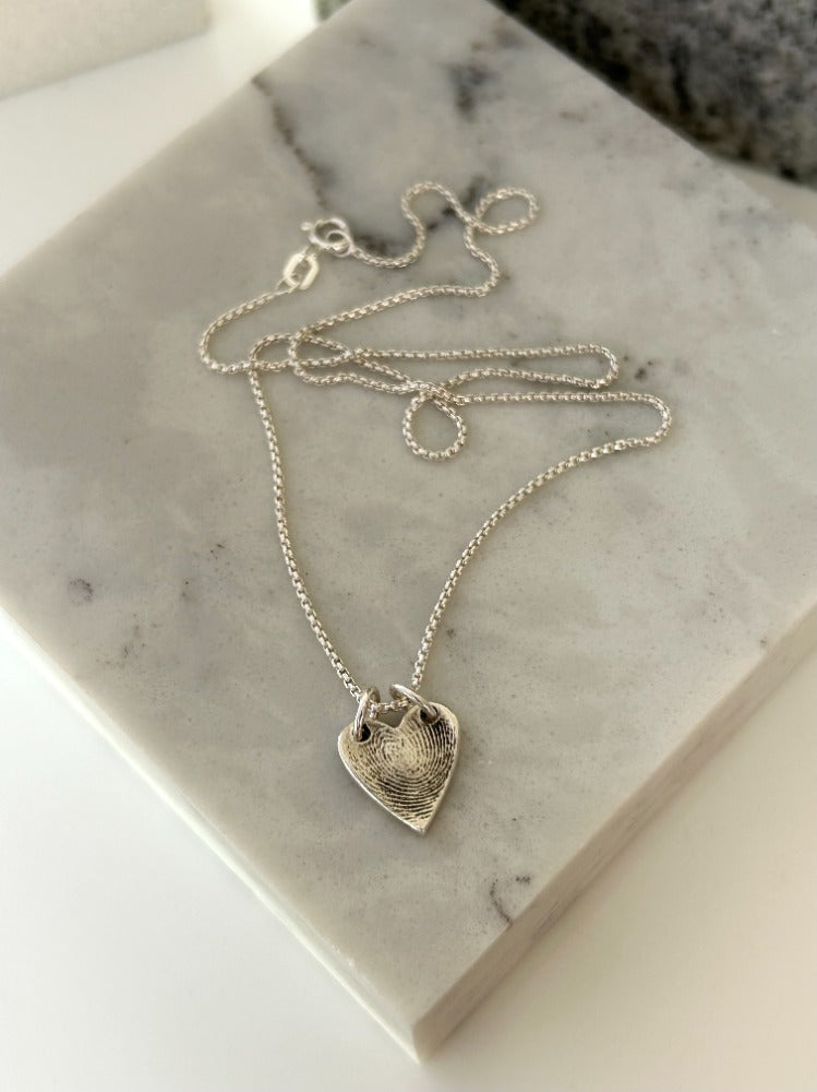 Silver Mini Heart Fingerprint Necklace-single pendant