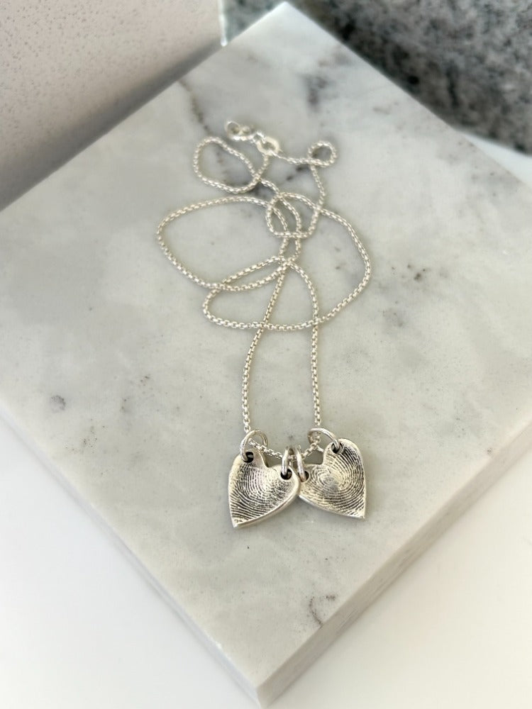 Silver Mini Heart Fingerprint Necklace-double pendant