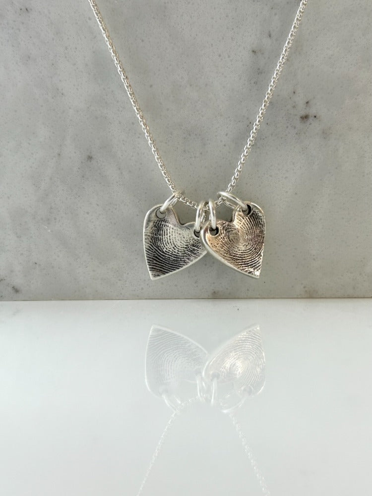 Silver Mini Heart Fingerprint Necklace-double pendant