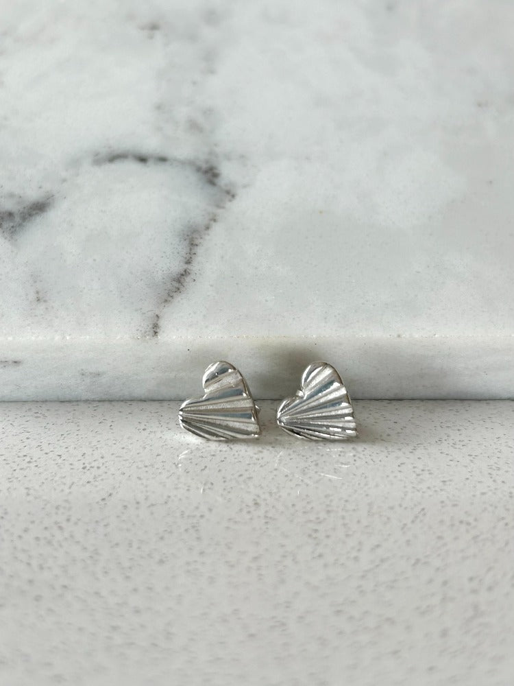 Silver Heart Patterned Stud Earrings