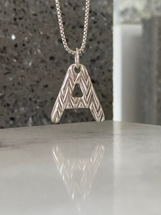 Silver Initial Textured Necklace-ZIGZAG