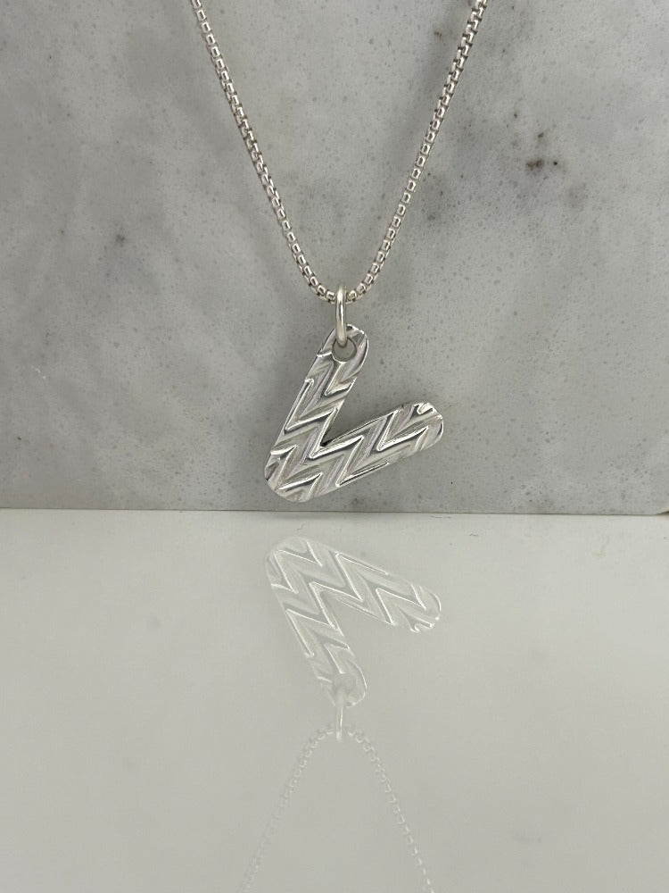 Silver Initial Textured Necklace-ZIGZAG