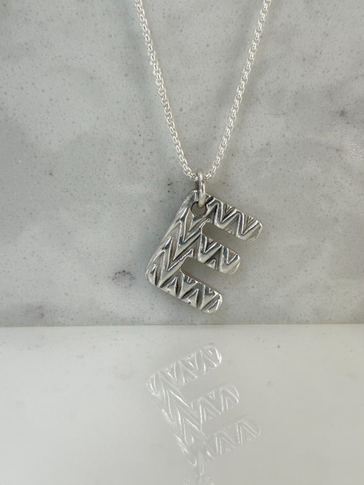 Silver Initial Textured Necklace-ZIGZAG